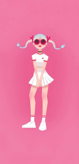 [2436x1125]粉色背景 动漫少女 青春 苹果手机动漫壁纸图片