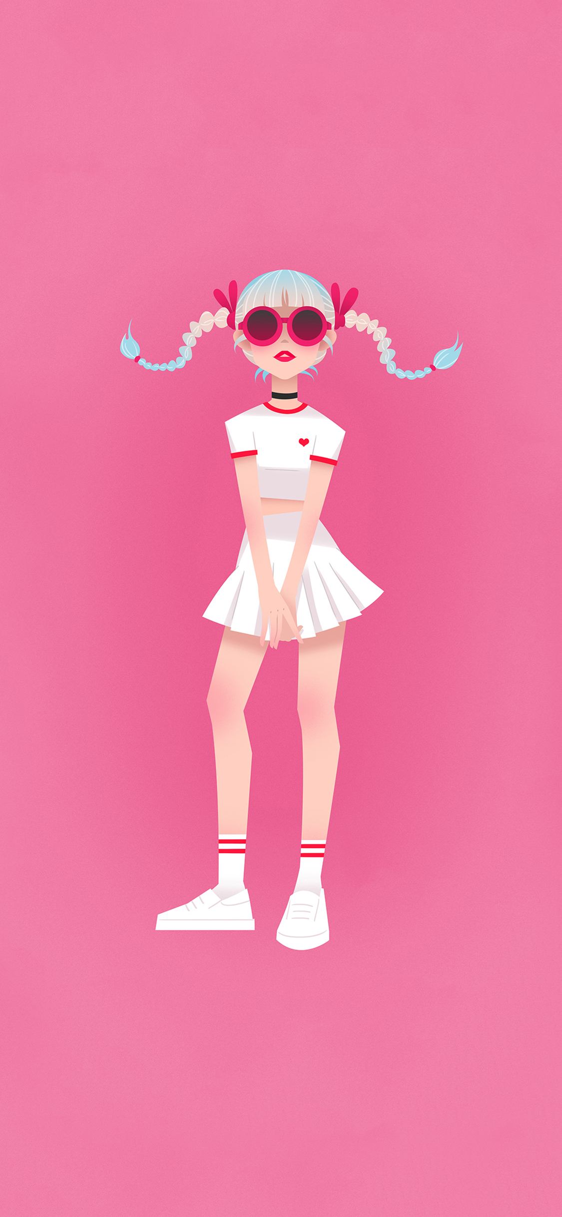 [2436×1125]粉色背景 动漫少女 青春 苹果手机动漫壁纸图片