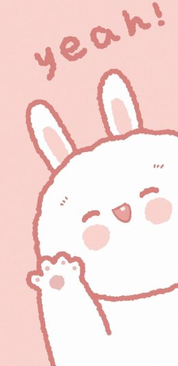 [2436x1125]粉色背景 卡通 兔子 yeah 可爱 苹果手机动漫壁纸图片