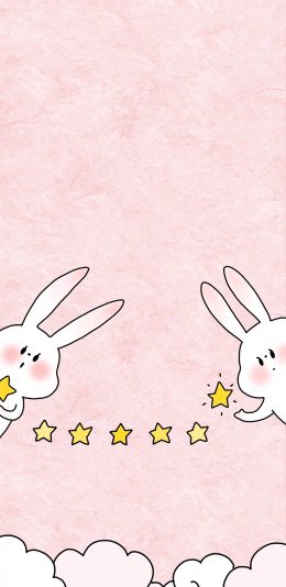 [2436x1125]粉色背景 卡通 兔子 星星 苹果手机动漫壁纸图片