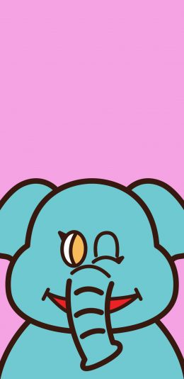 [2436x1125]粉色背景 卡通 大象 眨眼 苹果手机动漫壁纸图片