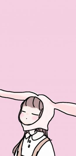 [2436x1125]粉色背景 卡通 女孩 兔耳朵 苹果手机动漫壁纸图片