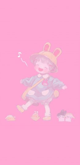 [2436x1125]粉色背景 卡通 女孩 可爱 苹果手机动漫壁纸图片