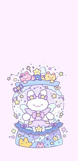 [2436x1125]粉色背景 卡通 小兔子 星星 萌物 苹果手机动漫壁纸图片