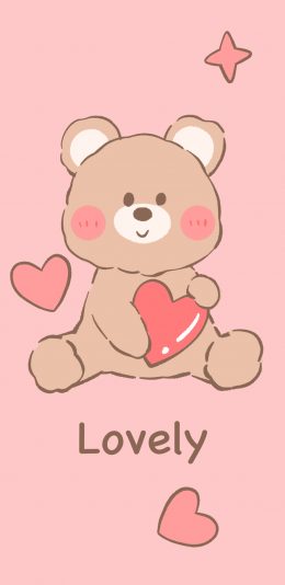 [2436x1125]粉色背景 卡通 小熊 lovely（取自微博：Seoulanchic） 苹果手机动漫壁纸图片