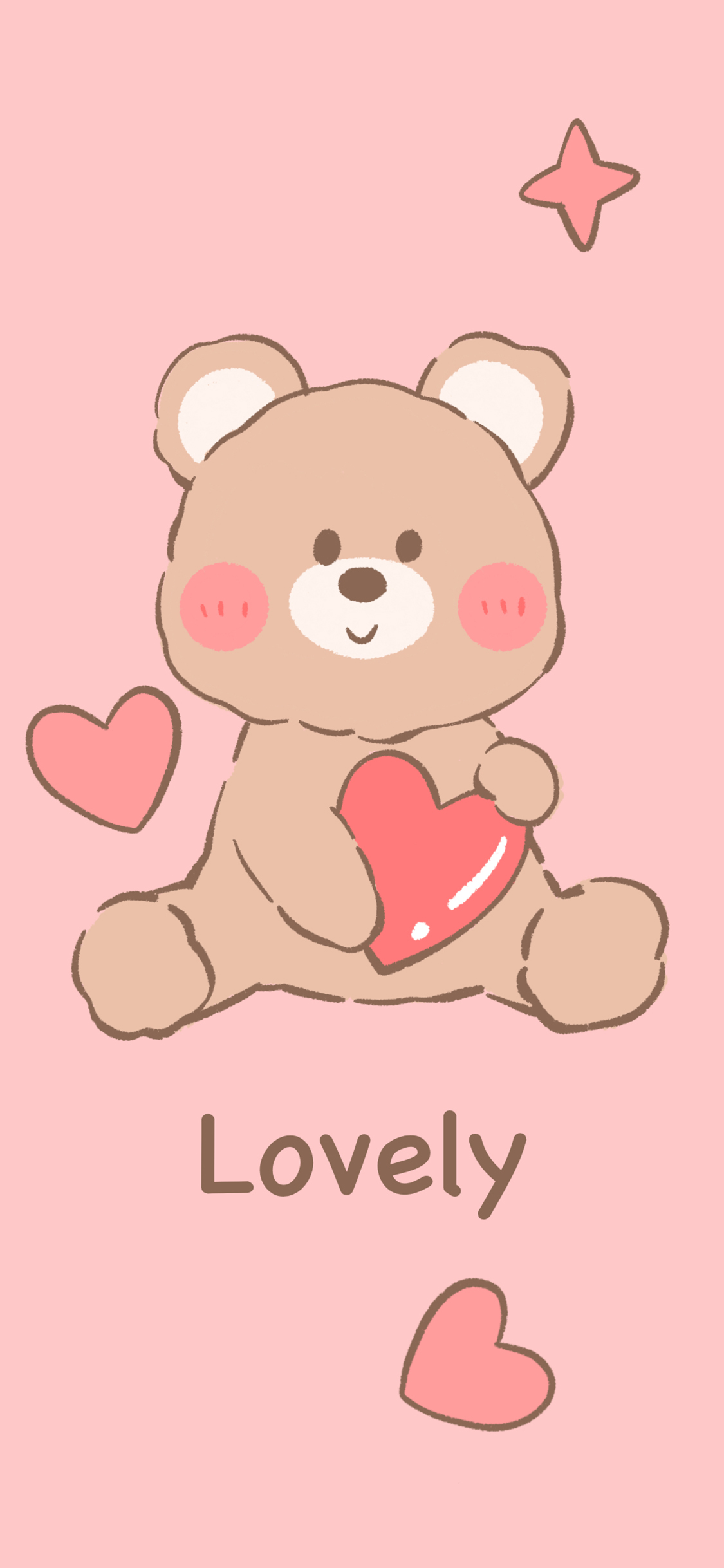 [2436×1125]粉色背景 卡通 小熊 lovely（取自微博：Seoulanchic） 苹果手机动漫壁纸图片