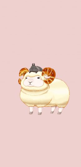[2436x1125]粉色背景 卡通 小羊 兔子 苹果手机动漫壁纸图片
