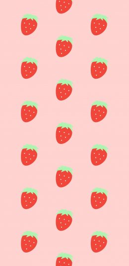 [2436x1125]粉色背景 卡通 小草莓 平铺 苹果手机动漫壁纸图片