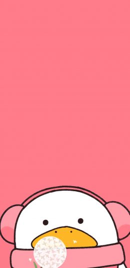 [2436x1125]粉色背景 卡通 小鸭子 可爱 苹果手机动漫壁纸图片