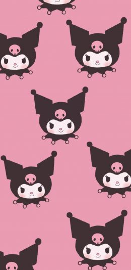 [2436x1125]粉色背景 卡通 库洛米 平铺 苹果手机动漫壁纸图片