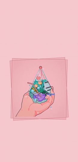 [2436x1125]粉色背景 卡通 插图 饮品 苹果手机动漫壁纸图片