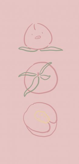 [2436x1125]粉色背景 卡通 猪 桃子 苹果手机动漫壁纸图片