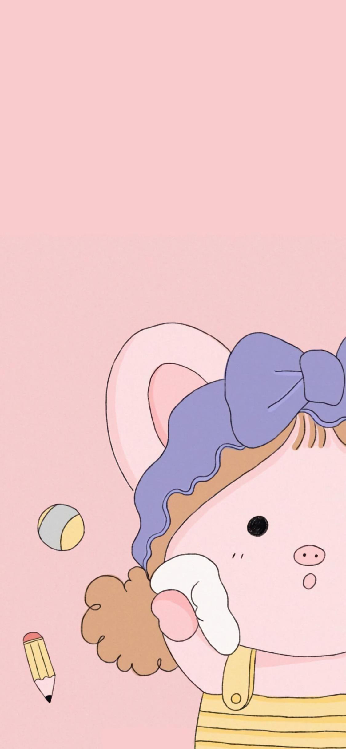[2436×1125]粉色背景 卡通 猪小妹 铅笔 可爱 苹果手机动漫壁纸图片