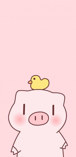 [2436x1125]粉色背景 卡通 猪猪 感到鸭力 苹果手机动漫壁纸图片