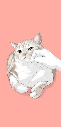 [2436x1125]粉色背景 卡通 猫咪 可爱 苹果手机动漫壁纸图片