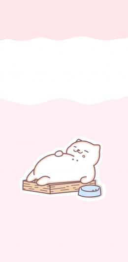 [2436x1125]粉色背景 卡通 猫咪 肥宅 苹果手机动漫壁纸图片