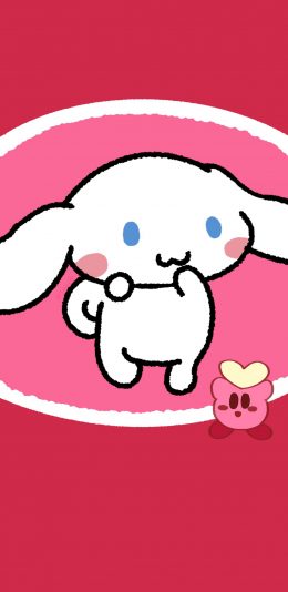 [2436x1125]粉色背景 卡通 玉桂狗 星之卡比 苹果手机动漫壁纸图片