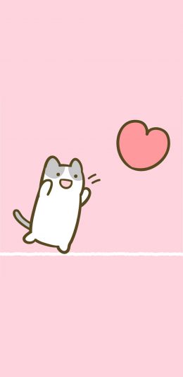 [2436x1125]粉色背景 卡通 萌物 爱心 苹果手机动漫壁纸图片
