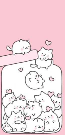 [2436x1125]粉色背景 卡通 萌物 罐子 苹果手机动漫壁纸图片