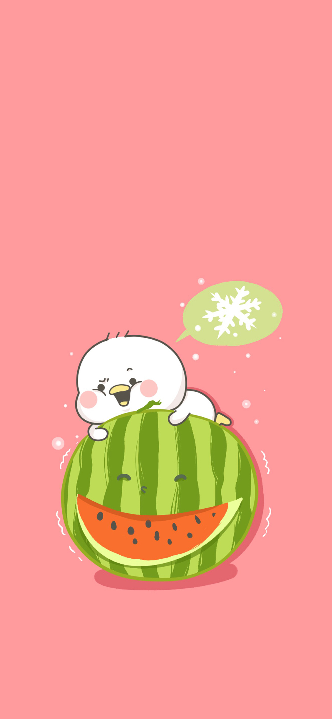 [2436×1125]粉色背景 卡通 萌物 西瓜 苹果手机动漫壁纸图片