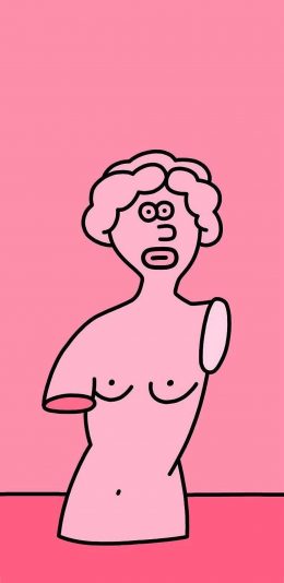 [2436x1125]粉色背景 卡通 雕像 断臂 苹果手机动漫壁纸图片