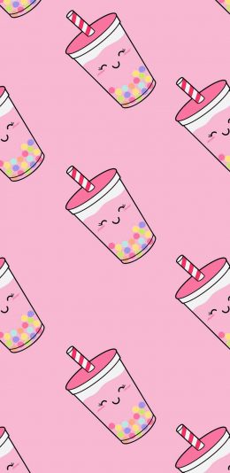 [2436x1125]粉色背景 卡通 饮品 平铺 苹果手机动漫壁纸图片