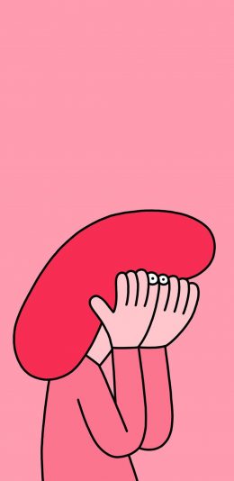 [2436x1125]粉色背景 卡通人物 偷看 苹果手机动漫壁纸图片