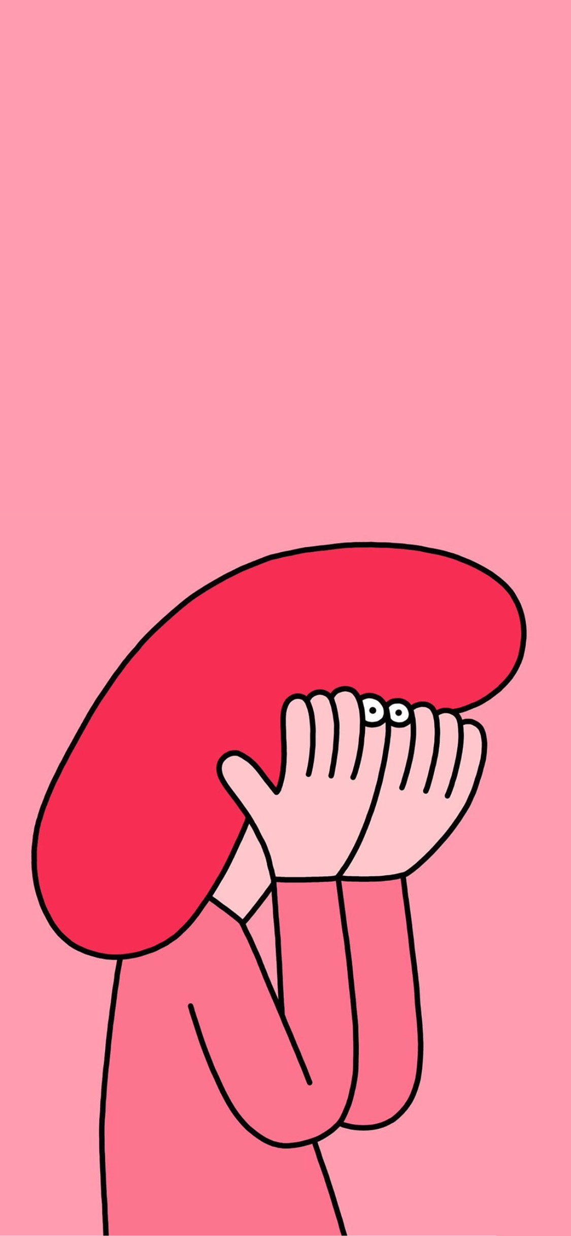 [2436×1125]粉色背景 卡通人物 偷看 苹果手机动漫壁纸图片