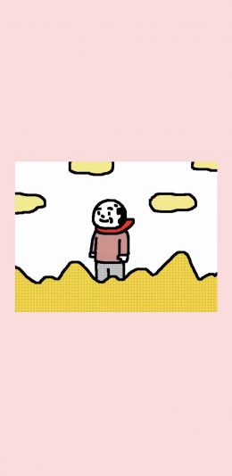 [2436x1125]粉色背景 卡通小人 场景 苹果手机动漫壁纸图片