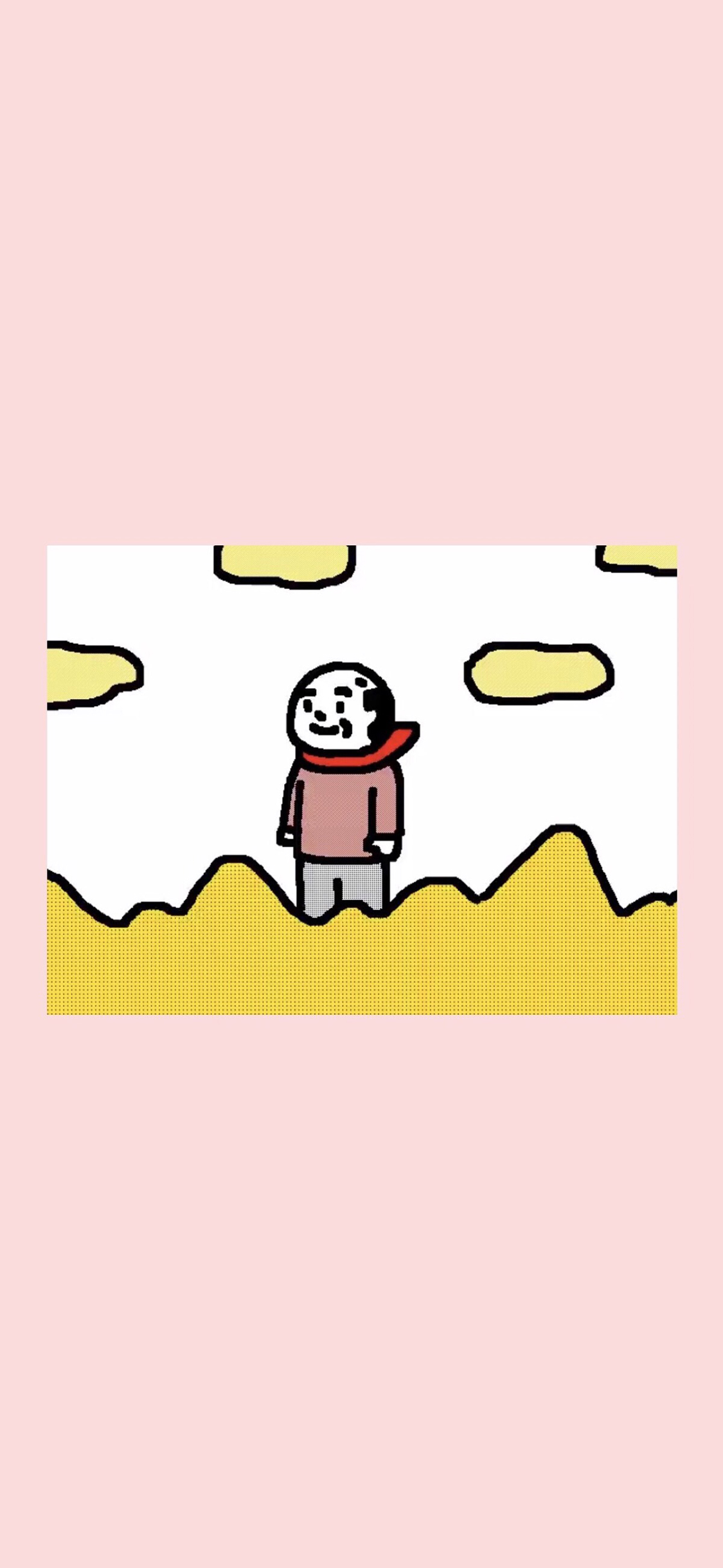 [2436×1125]粉色背景 卡通小人 场景 苹果手机动漫壁纸图片