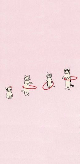 [2436x1125]粉色背景 卡通猫咪 呼啦圈 苹果手机动漫壁纸图片