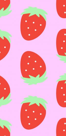 [2436x1125]粉色背景 卡通草莓 苹果手机动漫壁纸图片