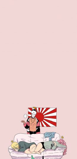 [2436x1125]粉色背景 女孩 插图 日系 苹果手机动漫壁纸图片