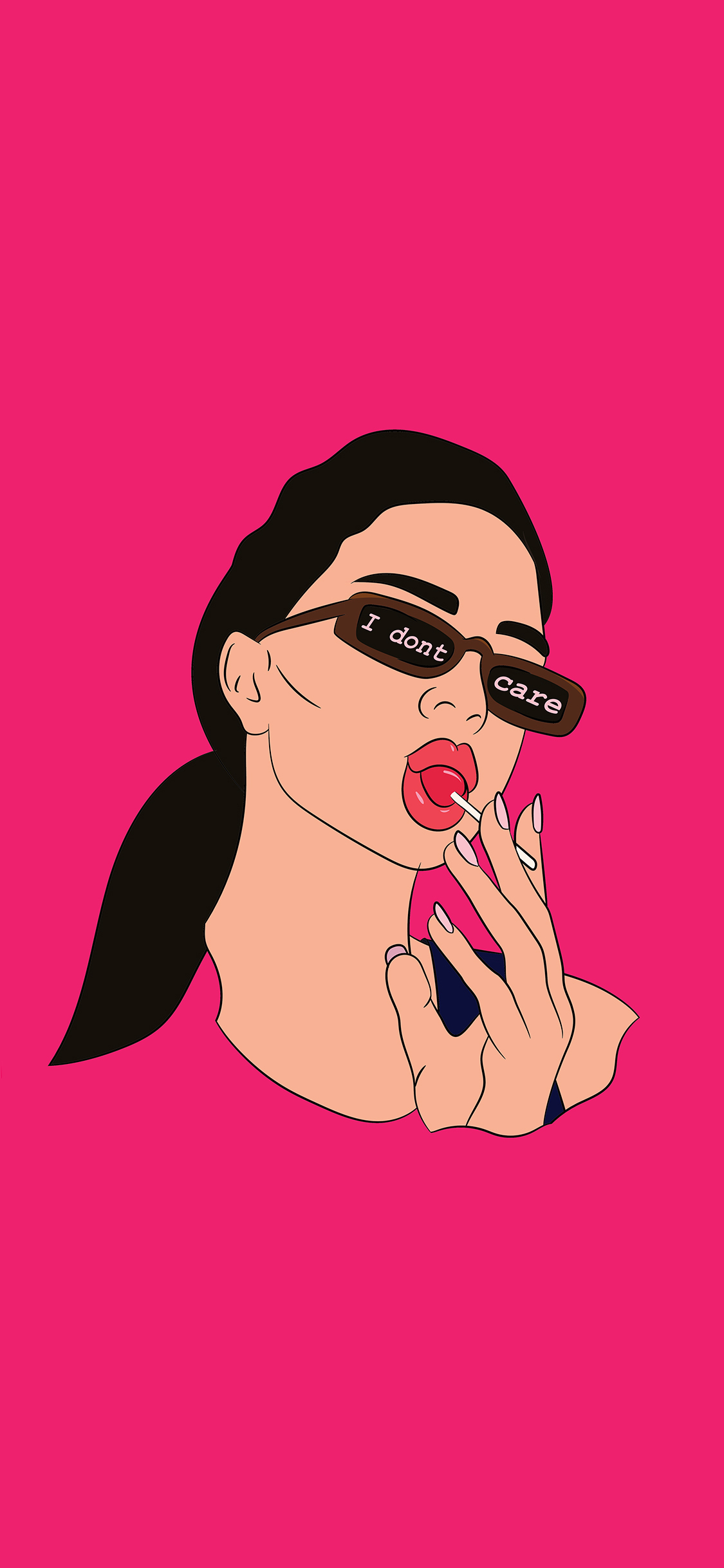 [2436×1125]粉色背景 女星 肯豆 卡通形象 苹果手机动漫壁纸图片