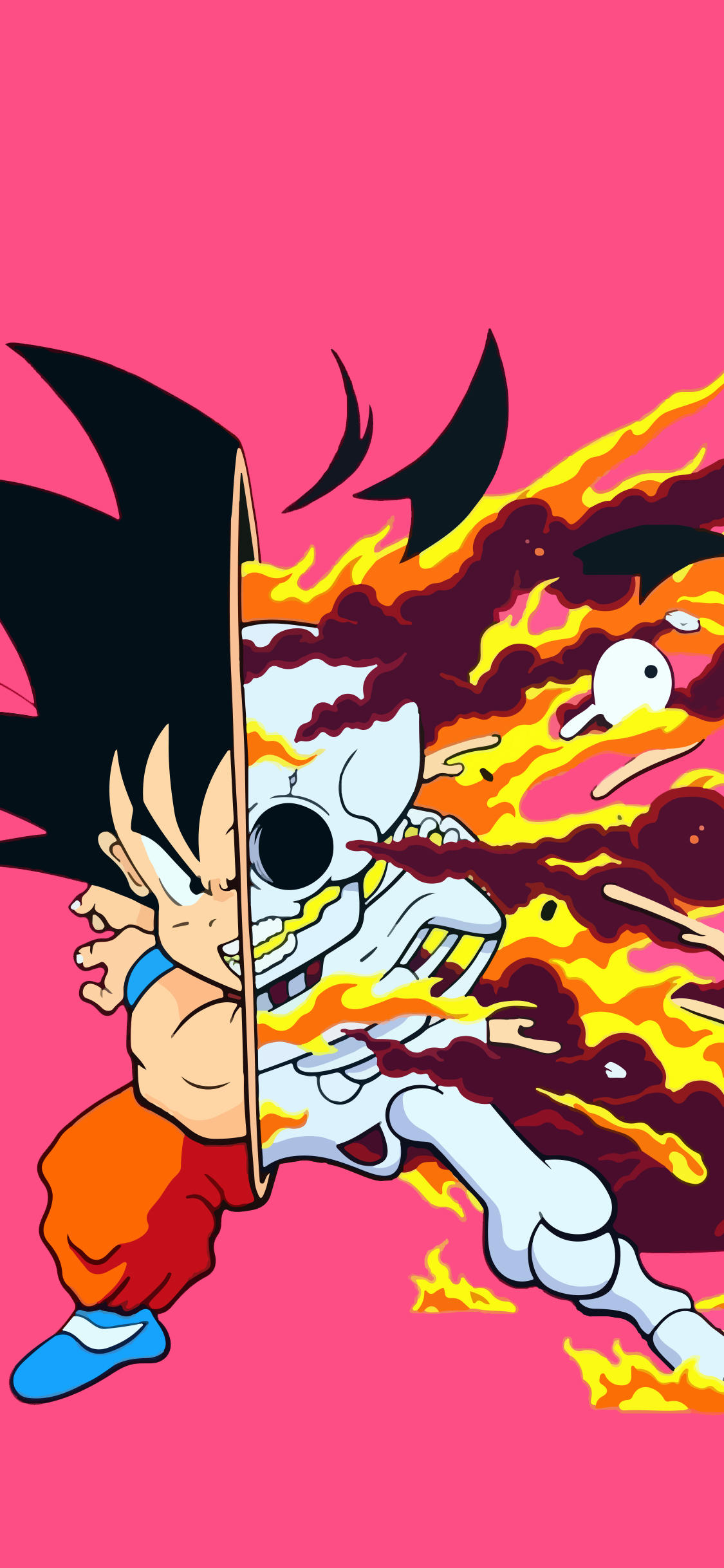 [2436×1125]粉色背景 日漫 悟空 龙珠 骷颅 苹果手机动漫壁纸图片