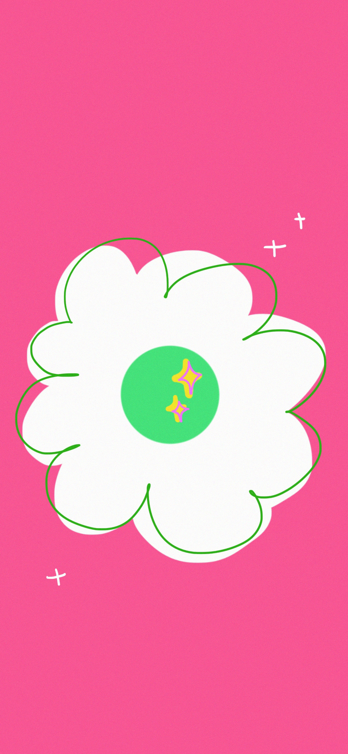 [2436×1125]粉色背景 简笔 花朵 星星 苹果手机动漫壁纸图片