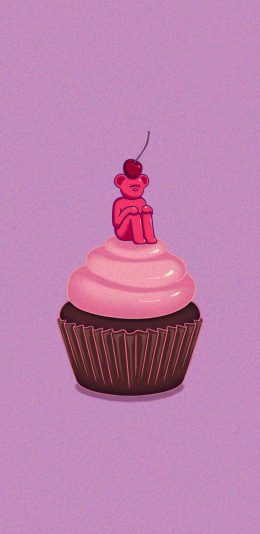 [2436x1125]粉色背景 纸杯蛋糕 小熊 樱桃 苹果手机动漫壁纸图片