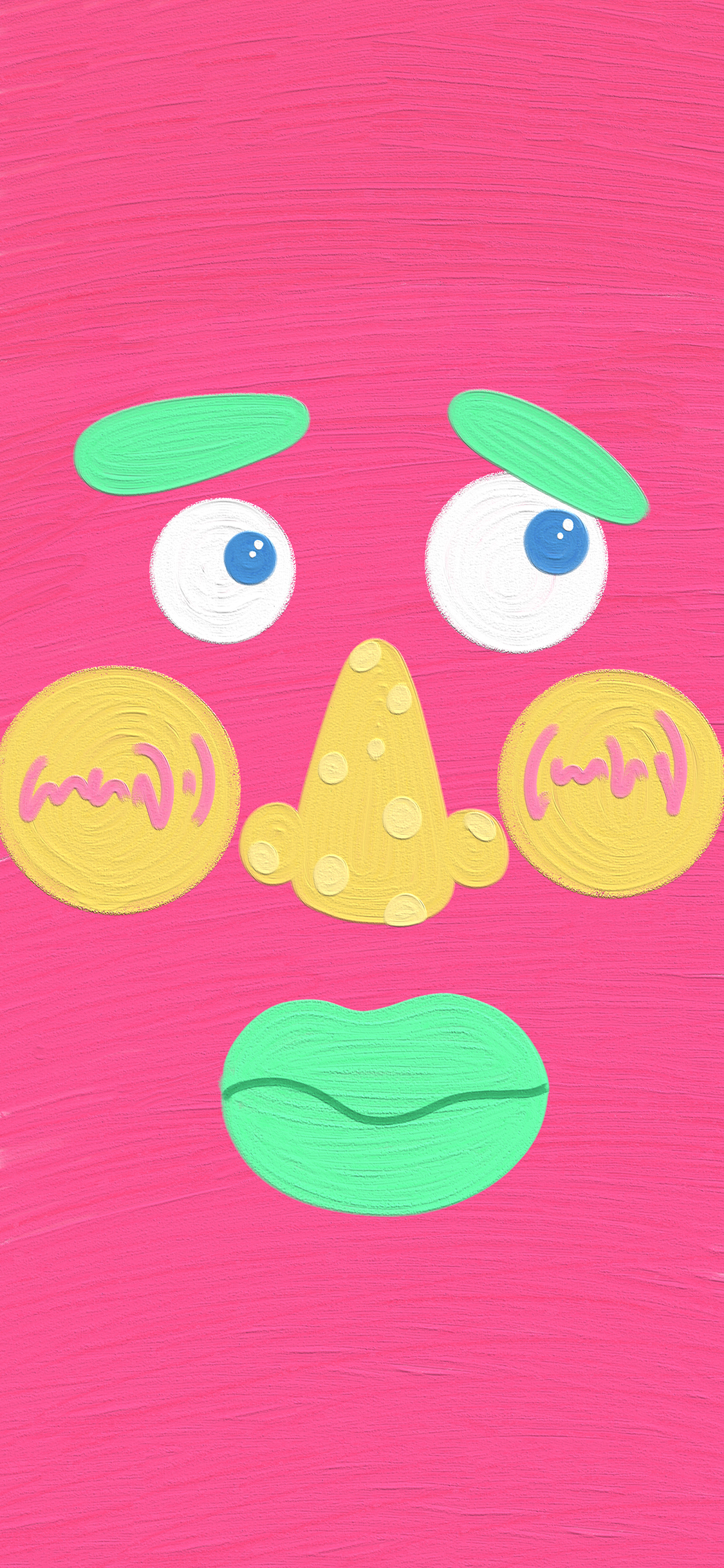 [2436×1125]粉色背景 表情 愁眉苦脸 丑萌 苹果手机动漫壁纸图片