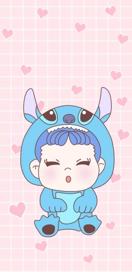 [2436x1125]糖不二  甜妞 粉色 史迪仔 卡通 苹果手机动漫壁纸图片