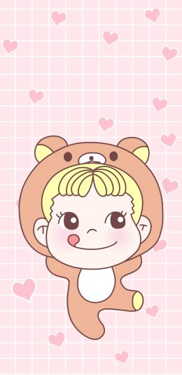 [2436x1125]糖不二 甜妞 可爱 卡通 粉色 爱心 轻松熊 苹果手机动漫壁纸图片