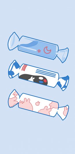 [2436x1125]糖果 大白兔 蓝 平铺 苹果手机动漫壁纸图片