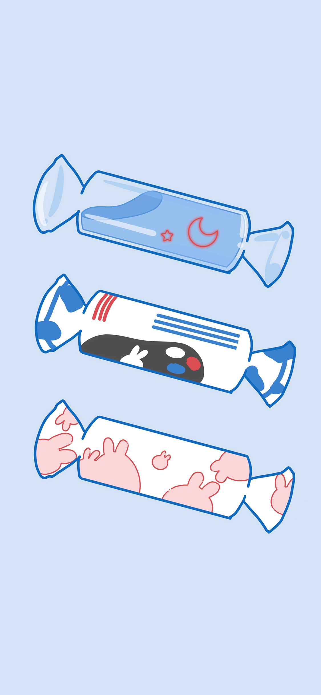 [2436×1125]糖果 大白兔 蓝 平铺 苹果手机动漫壁纸图片