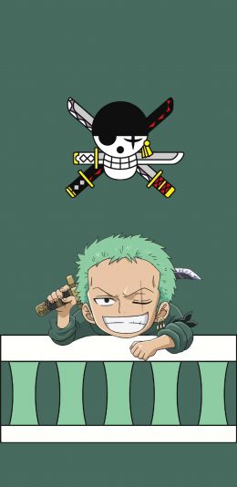 [2436x1125]索隆 海贼王 绿色 骷髅头 苹果手机动漫壁纸图片