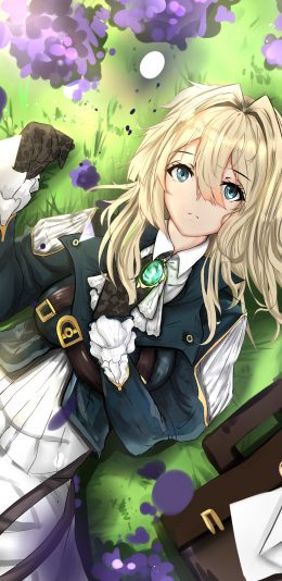 [2436x1125]紫罗兰的永恒花园 二次元 漫画 少女 草坪 苹果手机动漫壁纸图片