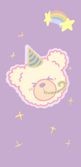 [2436x1125]紫色 背景 小熊 可爱 苹果手机动漫壁纸图片