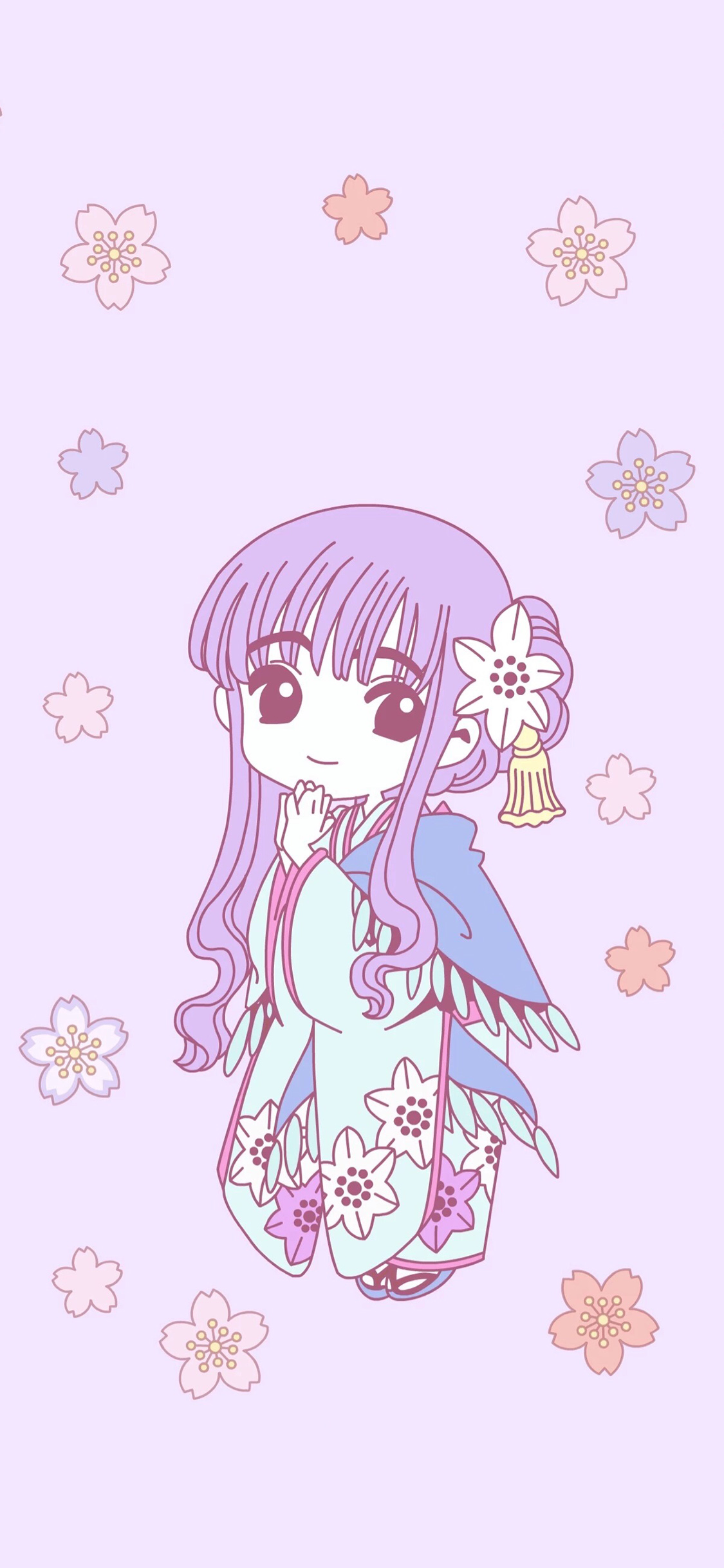 [2436×1125]紫色背景 动漫 萝莉 日系 苹果手机动漫壁纸图片