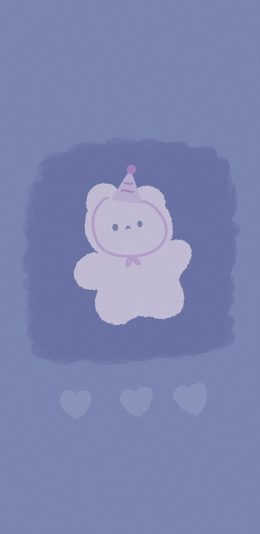[2436x1125]紫色背景 卡通 小熊 爱心（取自微博：菜几几呦） 苹果手机动漫壁纸图片