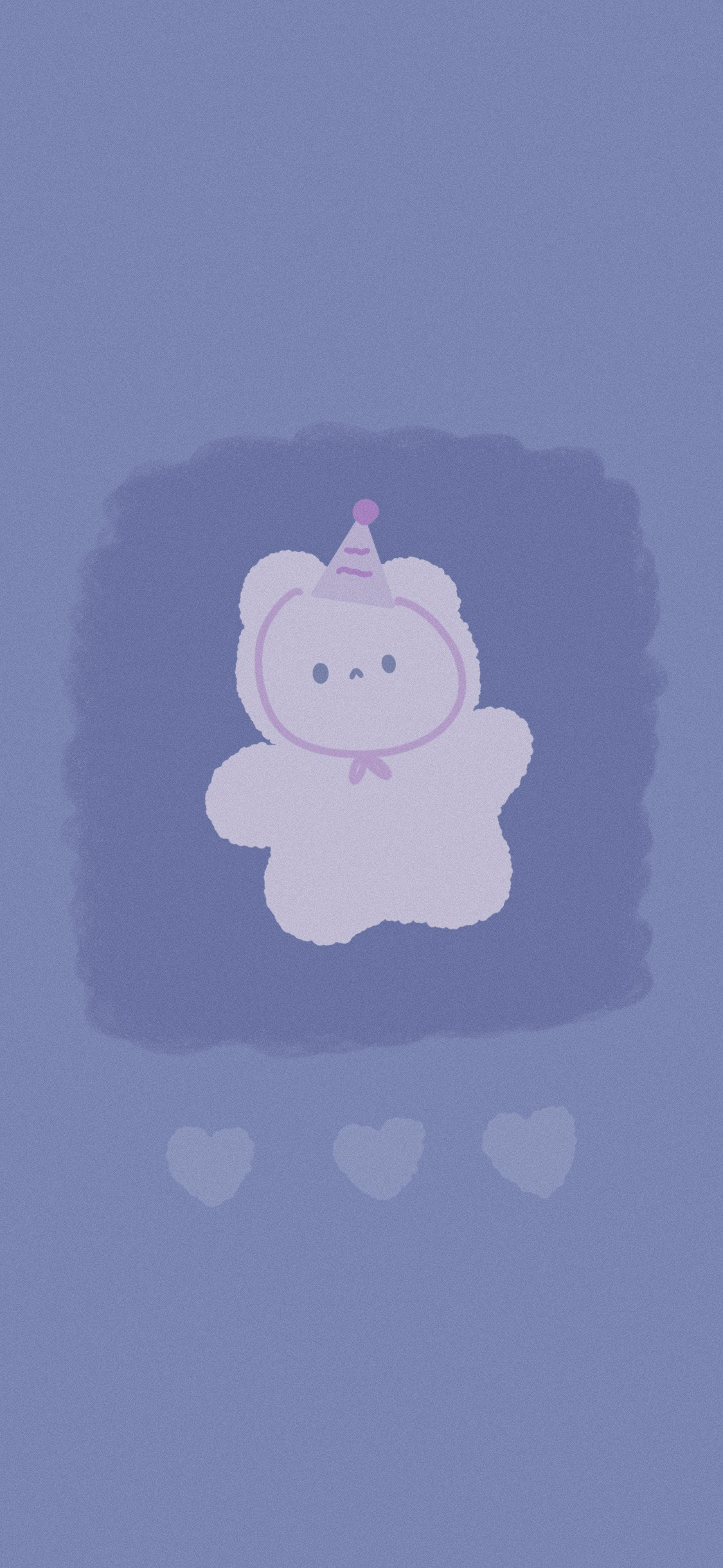 [2436×1125]紫色背景 卡通 小熊 爱心（取自微博：菜几几呦） 苹果手机动漫壁纸图片