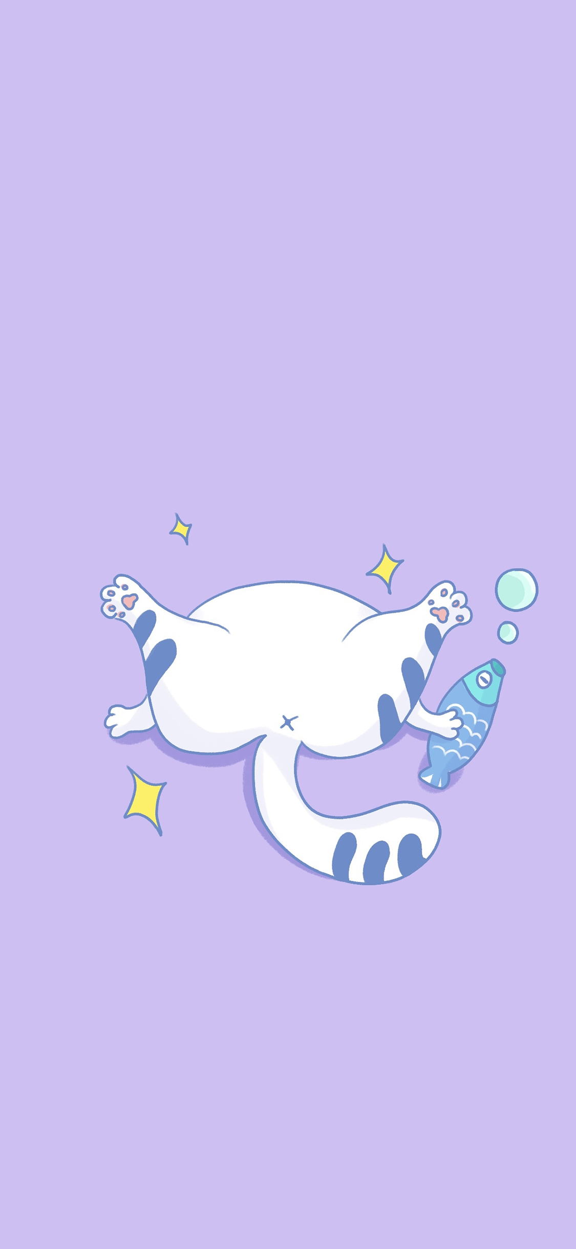 [2436×1125]紫色背景 卡通 猫咪 菊花 苹果手机动漫壁纸图片