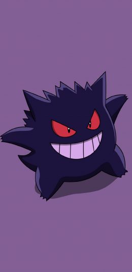 [2436x1125]紫色背景 耿鬼 精灵宝可梦 苹果手机动漫壁纸图片